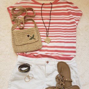 Loft Coral and White Sweater top